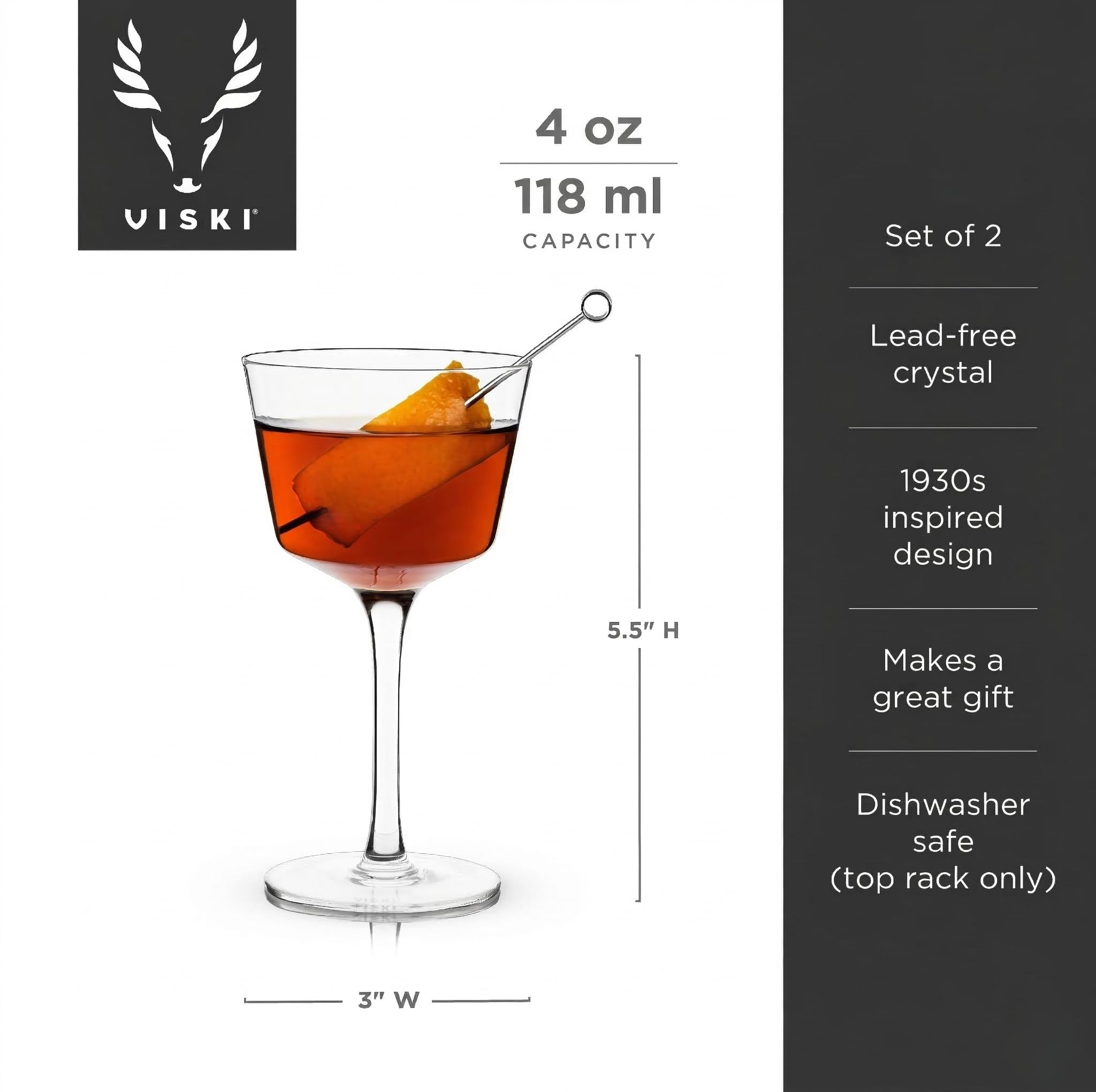 Viski Nick i Nora szklanki do napojów z łodygi, kryształowe szklanki do koktajli, szklanki do koktajli, szklane kubki do domu i baru, zestaw 2,6 oz