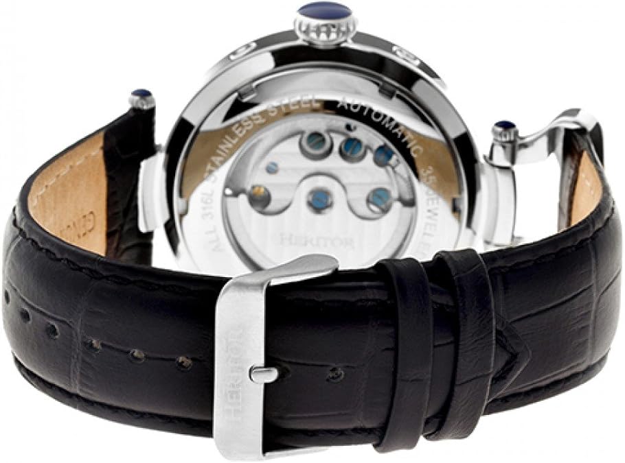 HERITOR Ganzi Automatic Watch for Men 44mm Mens Semi-Skeleton Watch with 35-Jewel Movement, 316L Stainless Steel Case, Sapphire-Coated Crystal, Leather Strap (HERHR3305)