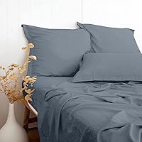 Vista 1 de PANDATEX Juego de sábanas de lino con textura de lino gris y azul, 55% viscosa de bambú, 45% algodón, tamaño matrimonial, suaves, frescas