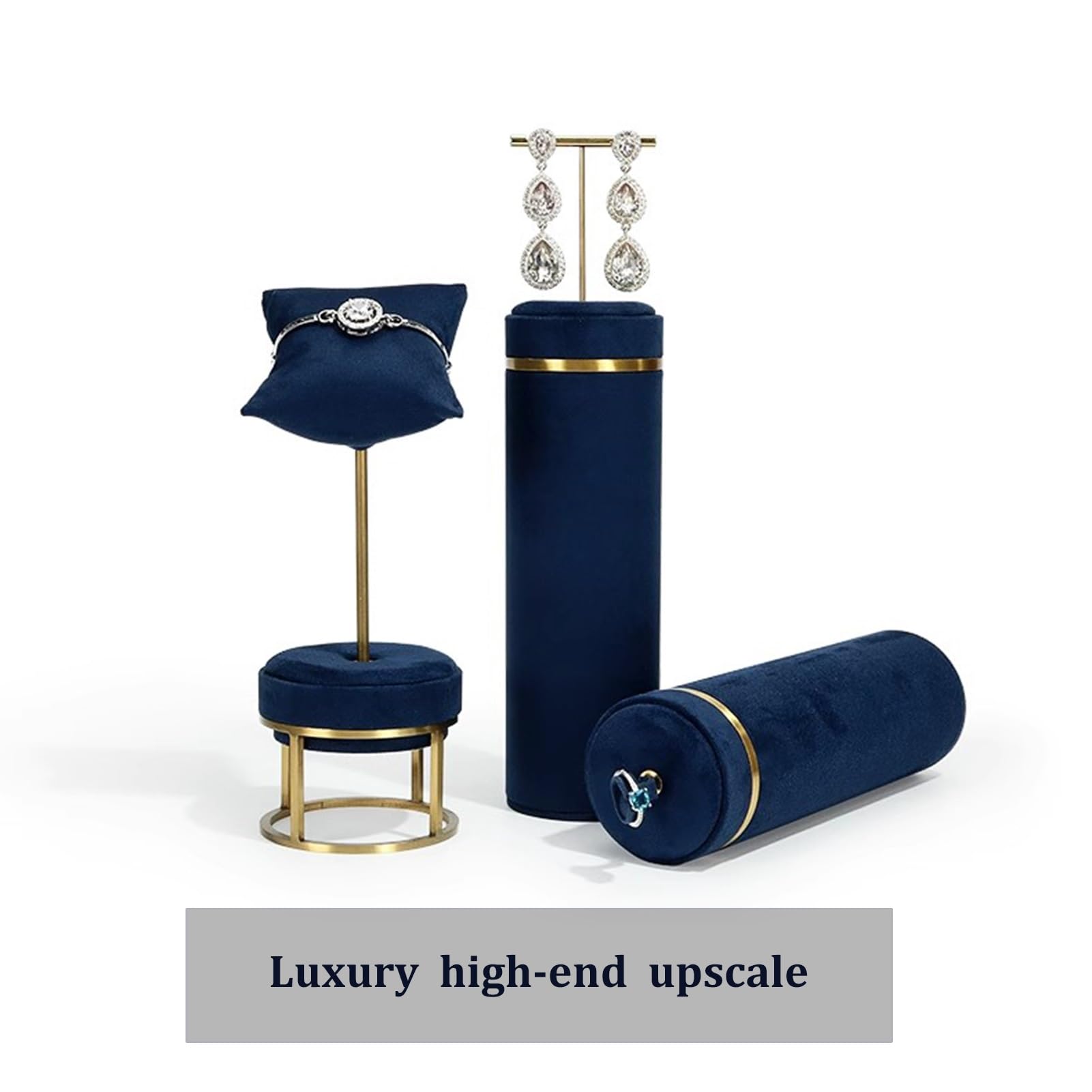 Jewelry Display Mannequin Biżuteria Manekin Materiał Superfiber Metalowa podstawa Niebieskie luksusowe opakowanie Stojak z uchwytem na biust Organizator na naszyjnik pokazowy ( Color : Suit5 )