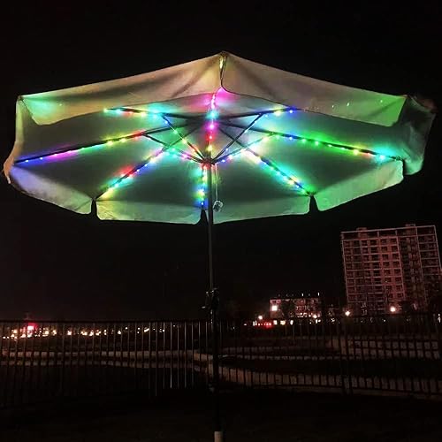 Miniatura 5 de Tira de luces para sombrilla de patio, impermeable, 104 LED, control remoto, 8 modos, funciona con pilas, decoración colgante, luces de poste para