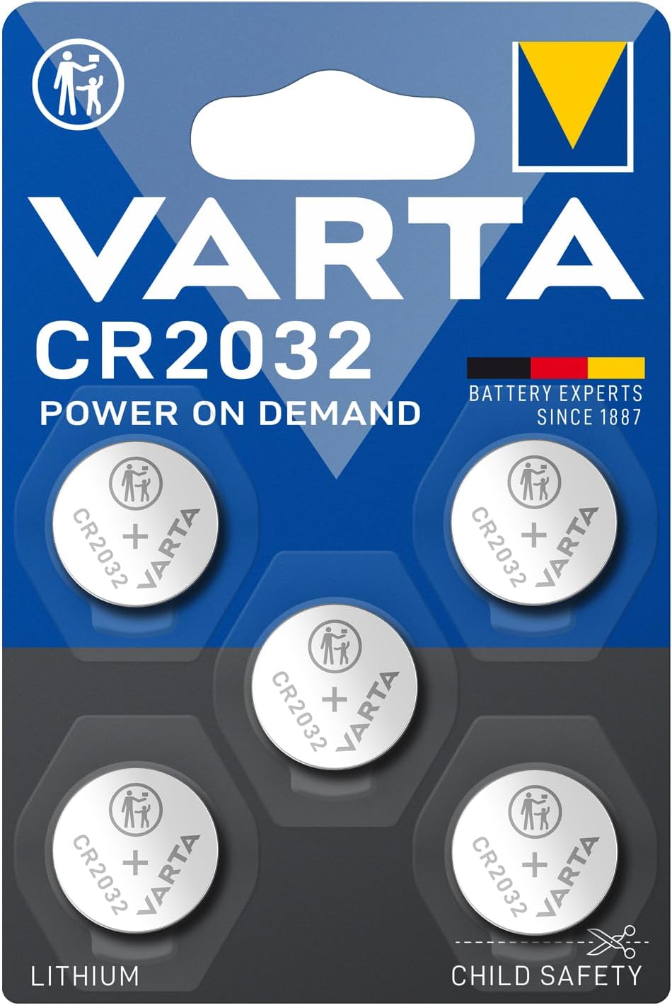 Batteries Electronics CR2032 Lithium button cell 3V battery 5-pack, Button cells in original blister pack of 5