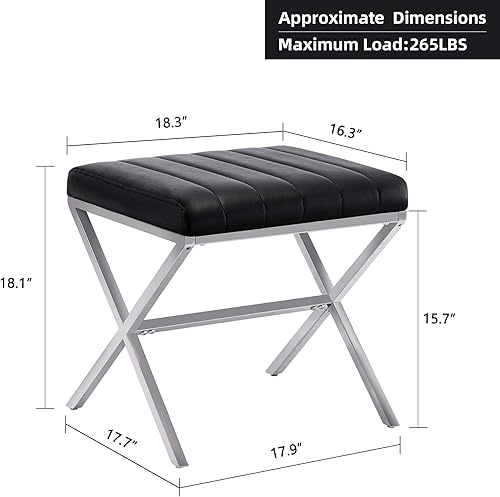 Miniatura 9 de Duhome - Taburete otomano de piel sintética para tocador banco de tocador pequeño con patas en X de metal taburete rectangular para reposapiés para