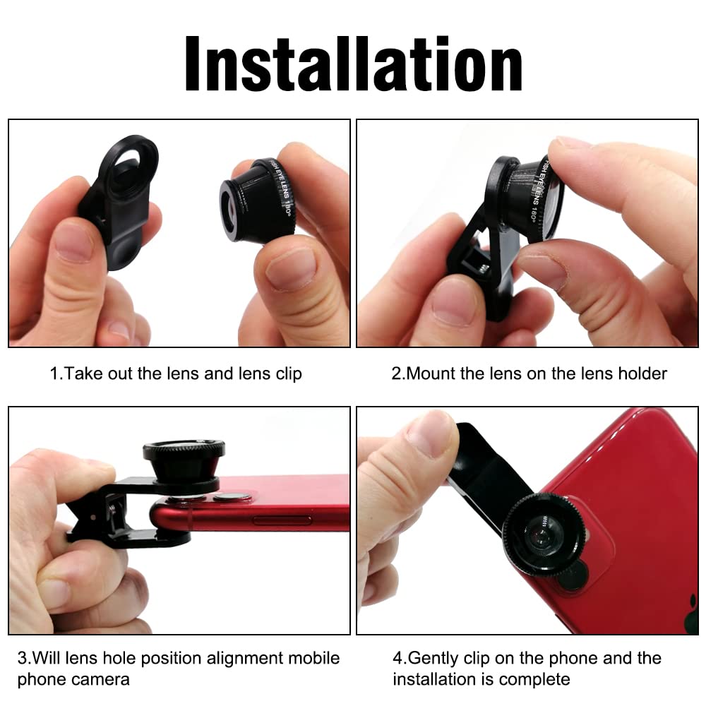 Kit d'objectif 3 en 1 Pour téléphone Portable, objectif Makro Fisheye Grand Angle (czarny)