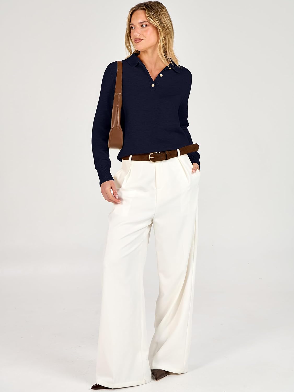  Sweaters for Women Polo Collared Knit Long Sleeve Pullover thumbnail