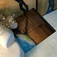 Vista 76 de Mesa de epoxi transparente, mesa de sofá con forma cuadrada, mesa auxiliar de resina de madera, mesa de centro de madera con borde natural para sala