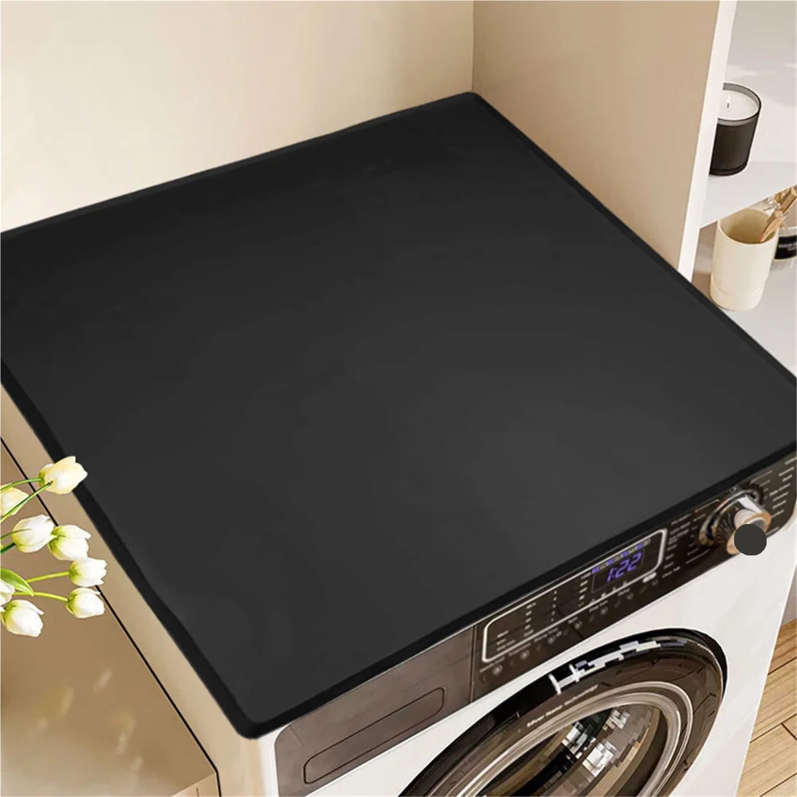 Couvercle de machine à laver Housses de protection for laveuse et sécheuse, tapis en silicone antidérapant for plan travail buanderie(Grey,L)