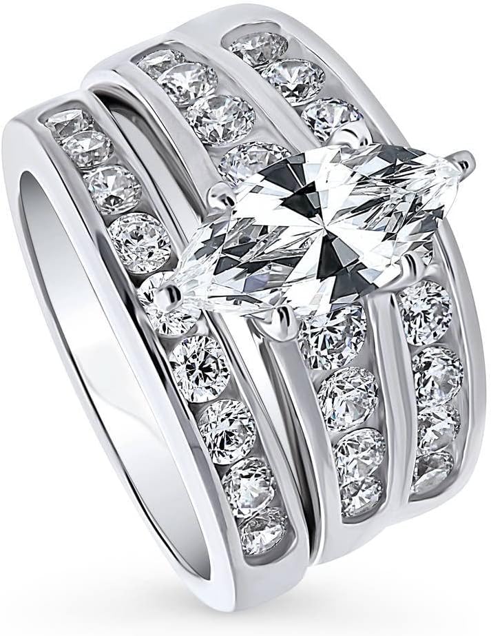 BERRICLE Sterling Silver CZ Solitaire Wedding Engagement Ring Set for Women, Stackable Cubic Zirconia Ring - Emerald, Marquise, Oval, Pear, Round Cut