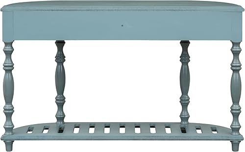 Miniatura 4 de Knocbel Mesa de consola vintage de 4 cajones con estante de listones abierto, mesa de sofá de entrada con patas, 52 pulgadas de ancho x 13 pulgadas