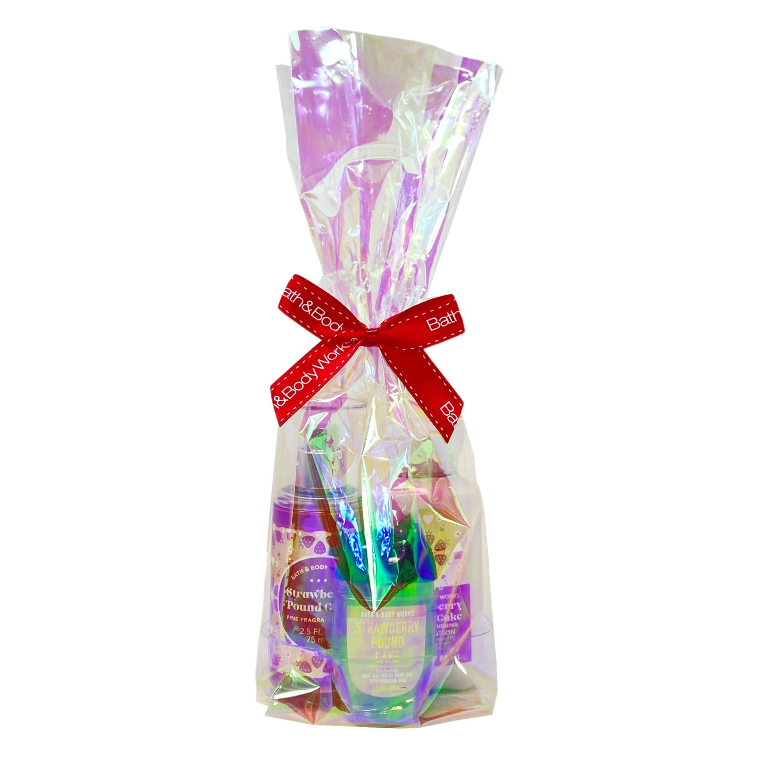 Bath & Body Works Strawberry Pound Cake Mini Gift Bag Set - Fragrance Mist - Body Lotion - Hand Gel - Enclosed in a Cellophane Bag - Travel Size
