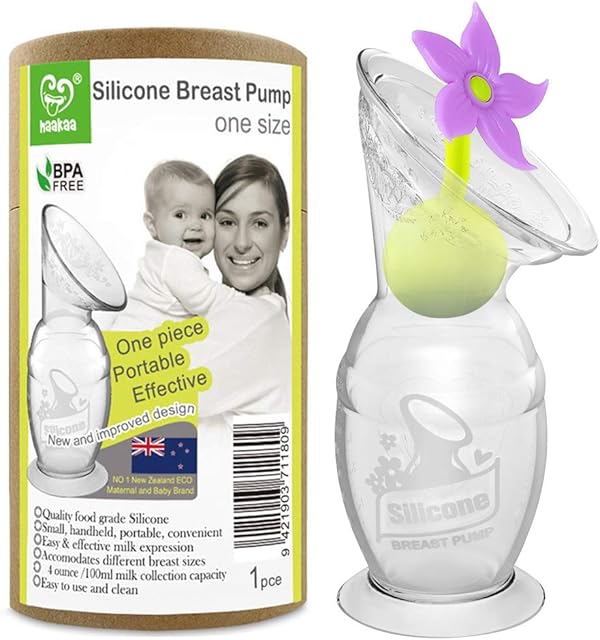 Haakaa Breast Pump with Suction Base and Flower Stopper 100% Food Grade Silicone BPA PVC and Phthalate Free (4oz/100ml) (Purple)