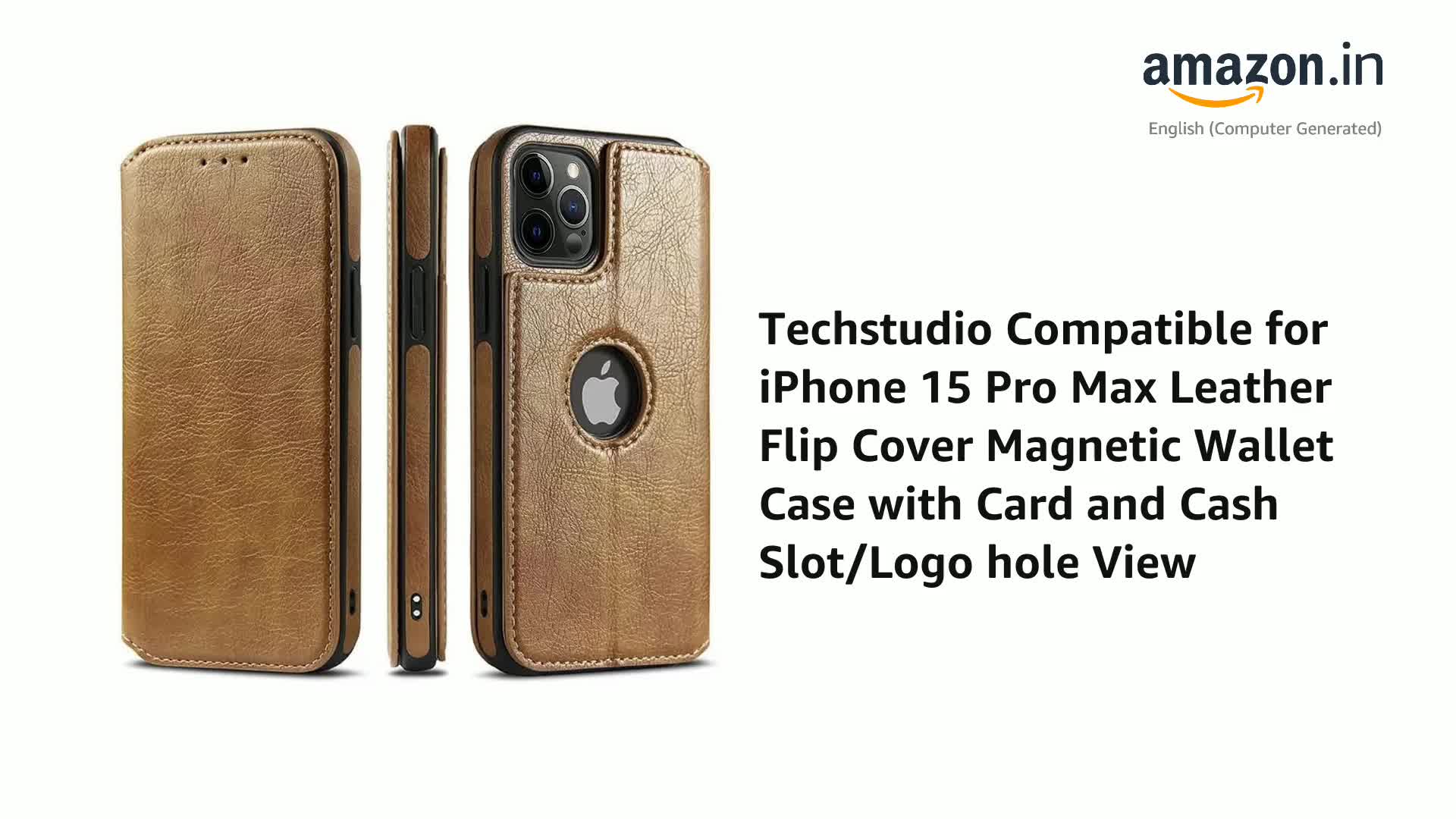 Techstudio Compatible for iPhone 15 Pro Max Leather Flip Cover