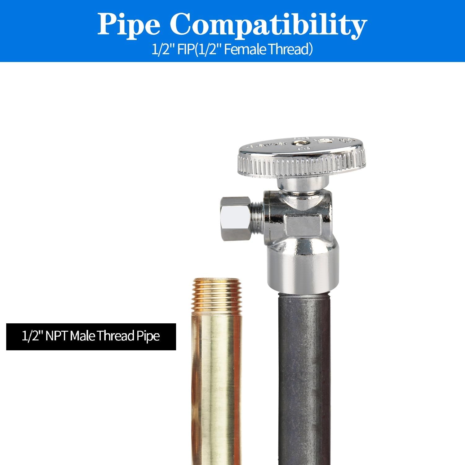 Stop Valves, 1/2" × 3/8" Angle Stop Valve, 1/2" FIP Angle Input, 3/8" OD Compression Output, 1/4 Turn, Chrome Plated Brass for Kitchen, Faucet, Toilet Valves