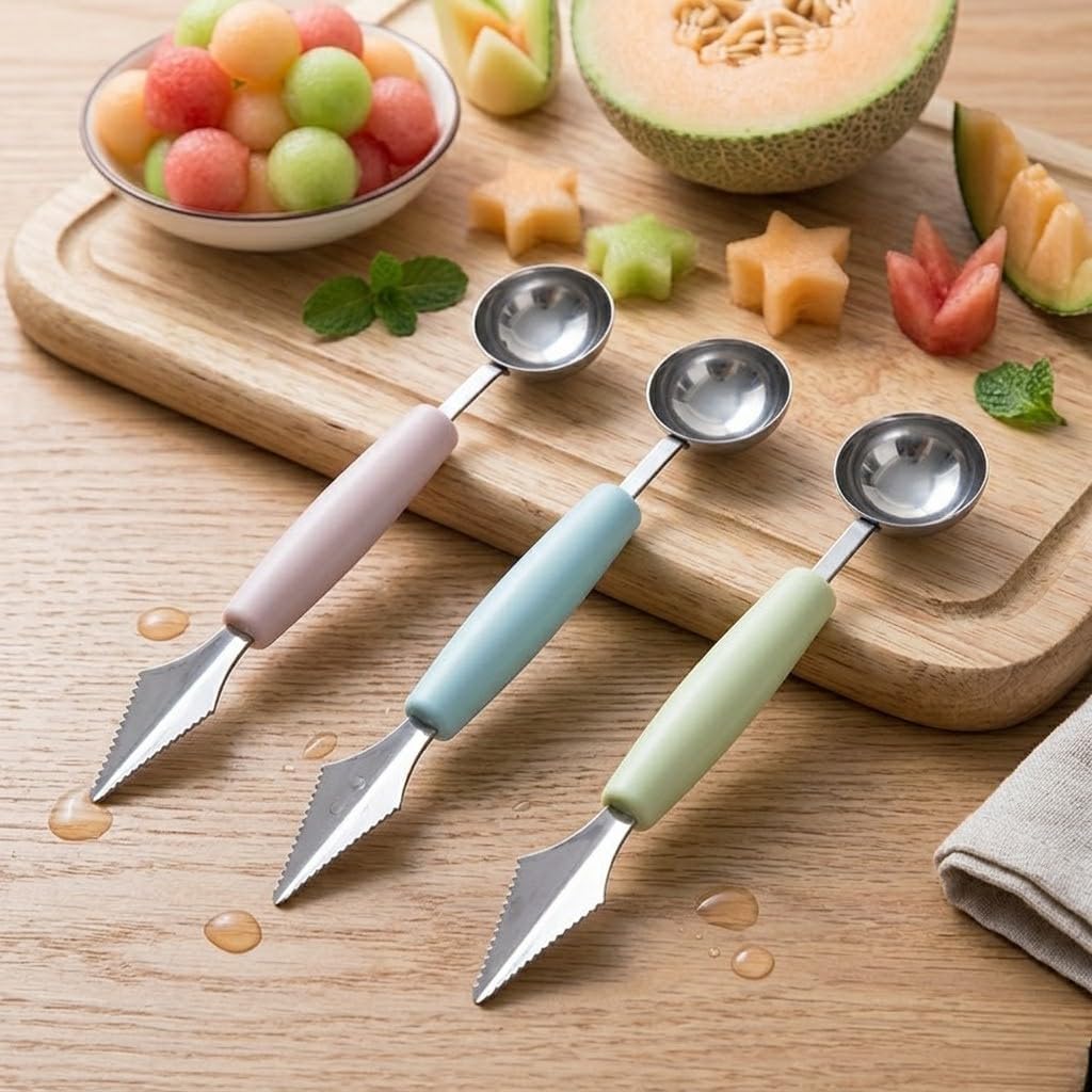 2 in 1 Melon Baller & Fruit Slicer - Stainless Steel -5