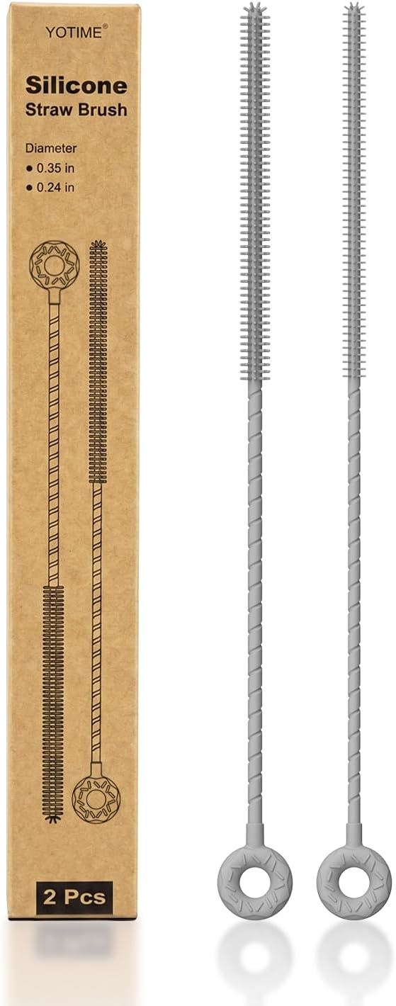 YOTIME Silicone Straw Cleaner Brush, 2 Pcs Reusable Straw Brush(6mm+9mm) for Cleaning Narrow & Wide Straws, Tumblers, Pink