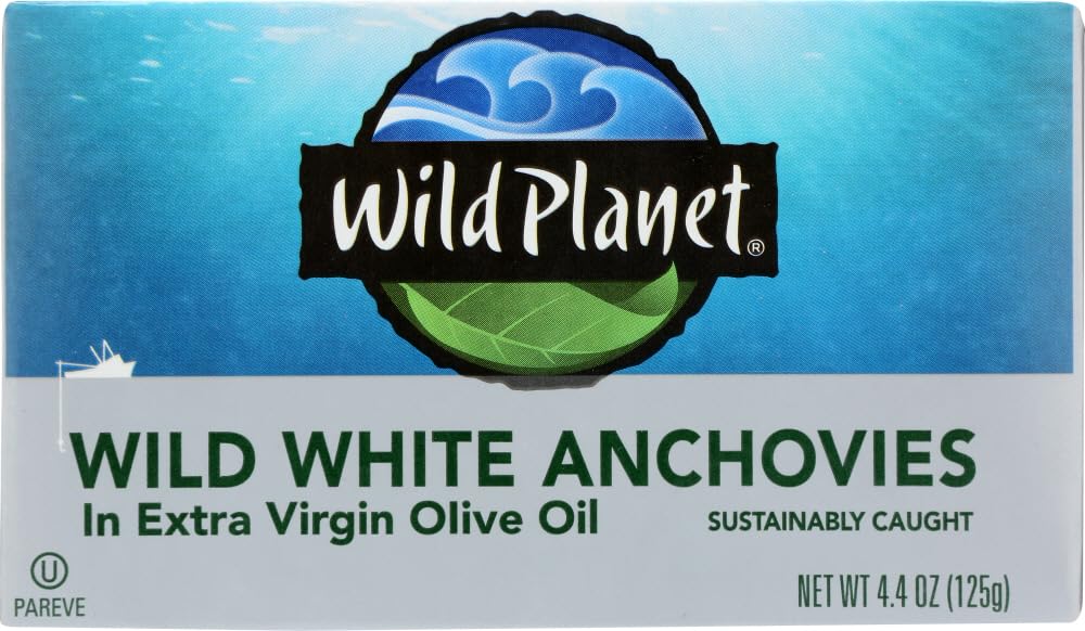 Wild Planet White Anchovies in Extra Virgin Olive Oil, 4.375 Ounce -- 12 per case. by Wild Planet