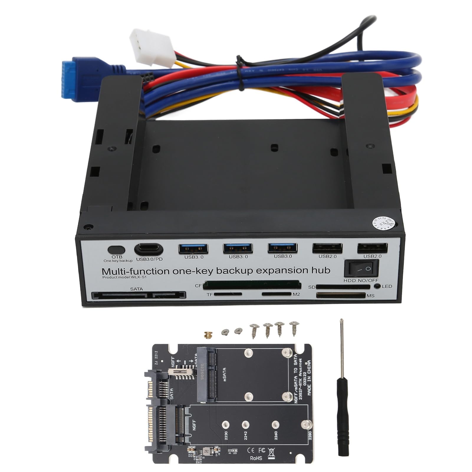 Dpofirs Lector de Tarjetas del Panel Frontal, Multifunción USB 3.0 Hub CF TF M2 Lector de Tarjetas SD Tablero Multimedia del Panel Frontal con NGFF M.2 MSATa