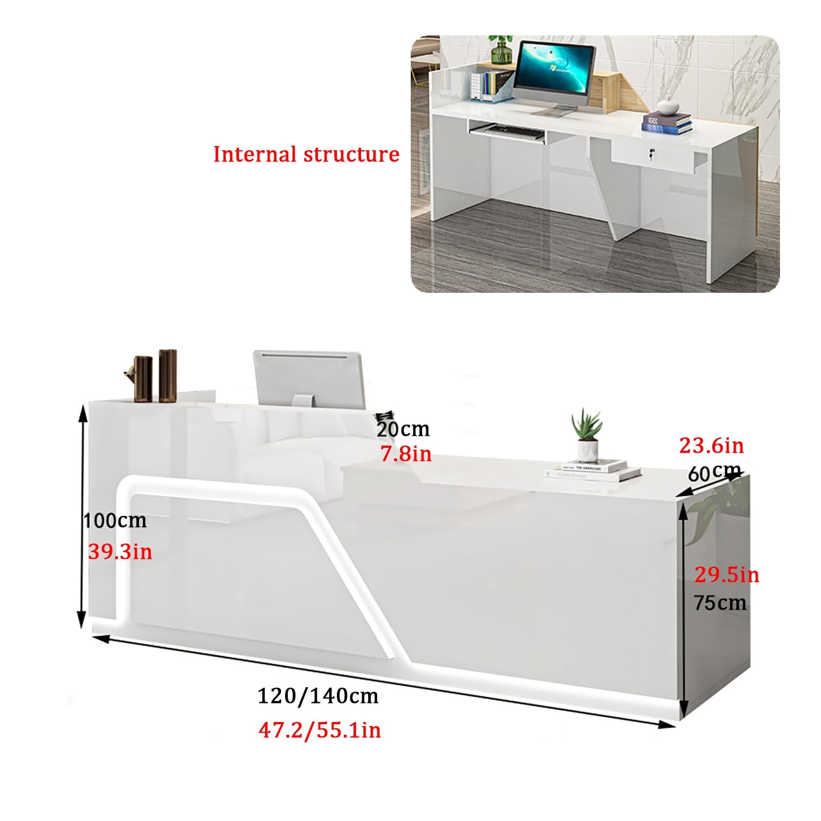 Generico Elegante bancone Reception Bianco Moderno con cassetto con Serratura e Vassoio per Tastiera, Ideale per Ufficio, Hall o Salone (140x60x100 cm).