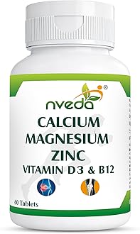 Nveda Calcium 1000mg with Vitamin D3, Magnesium, Zinc, Vitamin K2 & B12 | Bone Strength, Joint Support & Immunity Booster for Men & Women | 60 Vegetarian Tablets