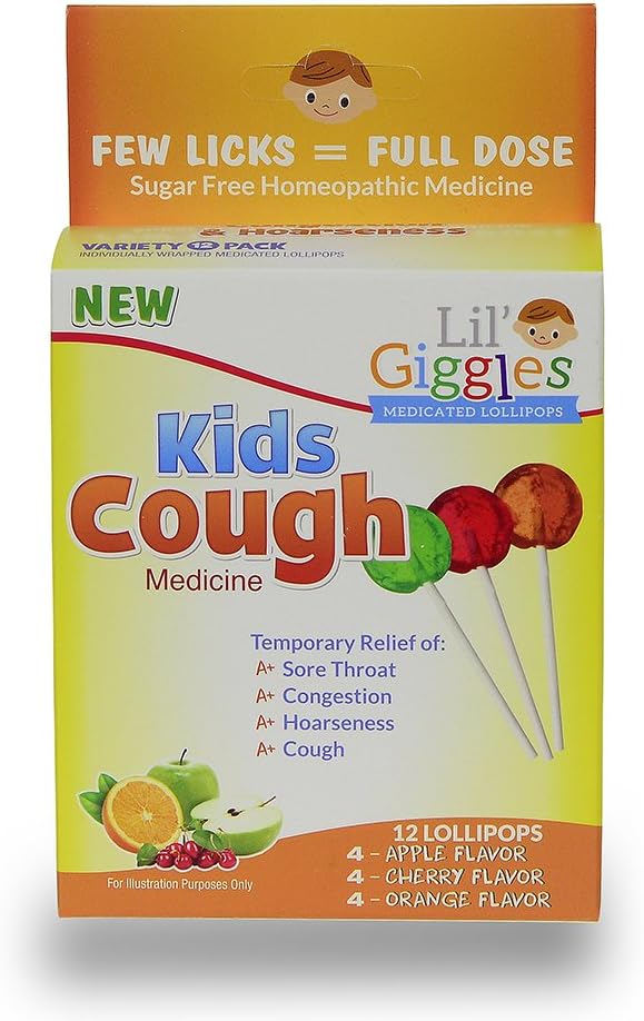 Kids Medicated Lollipops - Sweet Gentle Relief for Kids & Non-drowsy - Kids Cough, Sore Throat, Congestion & Hoarseness - Homeopathic Remedy Children's Love - Apple, Cherry & Orange 12 CT
