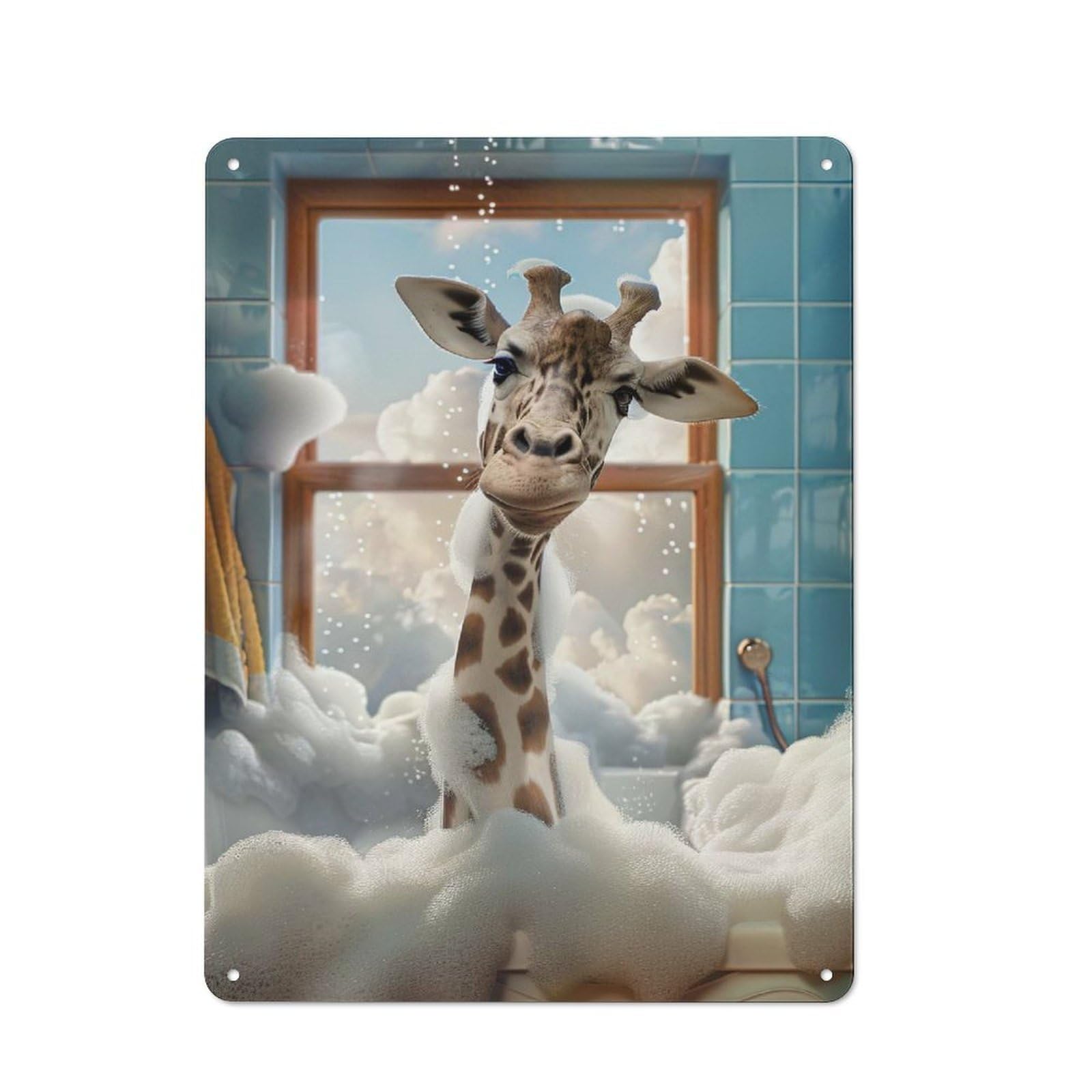 Junmoney Style-24 Tin Wall Plaque 40X30cm With Giraffe In A Bubble Bath For Garage Wall, Suited To People Furnishing A Garage