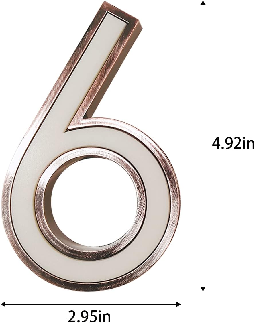(3 Pack) 4.92" Number [6] Brass Door Sign That Glows at Night!!! For Mailbox or Door Address, Home Office Hotel Room, Shop Commercial Building Sign