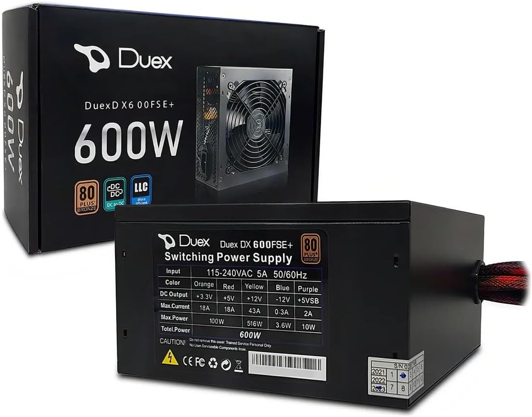 Fonte de Alimentação Duex DX-600FSE+ 600W 80 Plus Bronze PFC Ativo com cabo