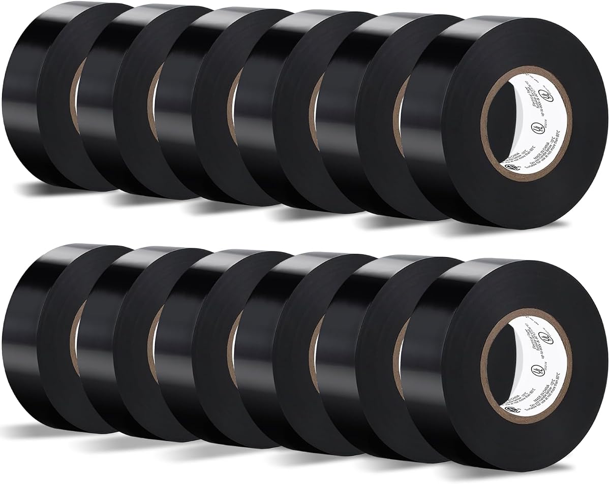 12 Pack Black Electrical Tape Waterproof, 3/4 in x 66ft, Industrial Grade UL/CSA Listed High Temp Electrical Tape Electric Super Vinyl