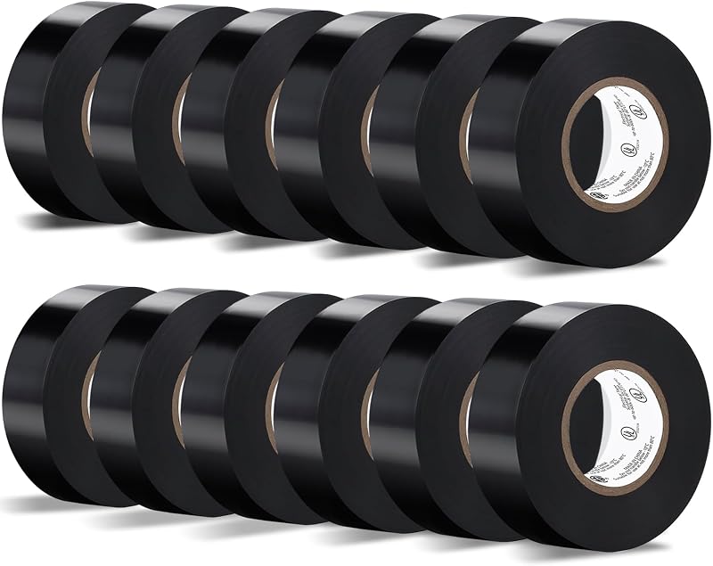 12 Pack Black Electrical Tape Waterproof, 3/4 in x 66ft, Industrial Grade UL/CSA Listed High Temp Electrical Tape Electric Super Vinyl