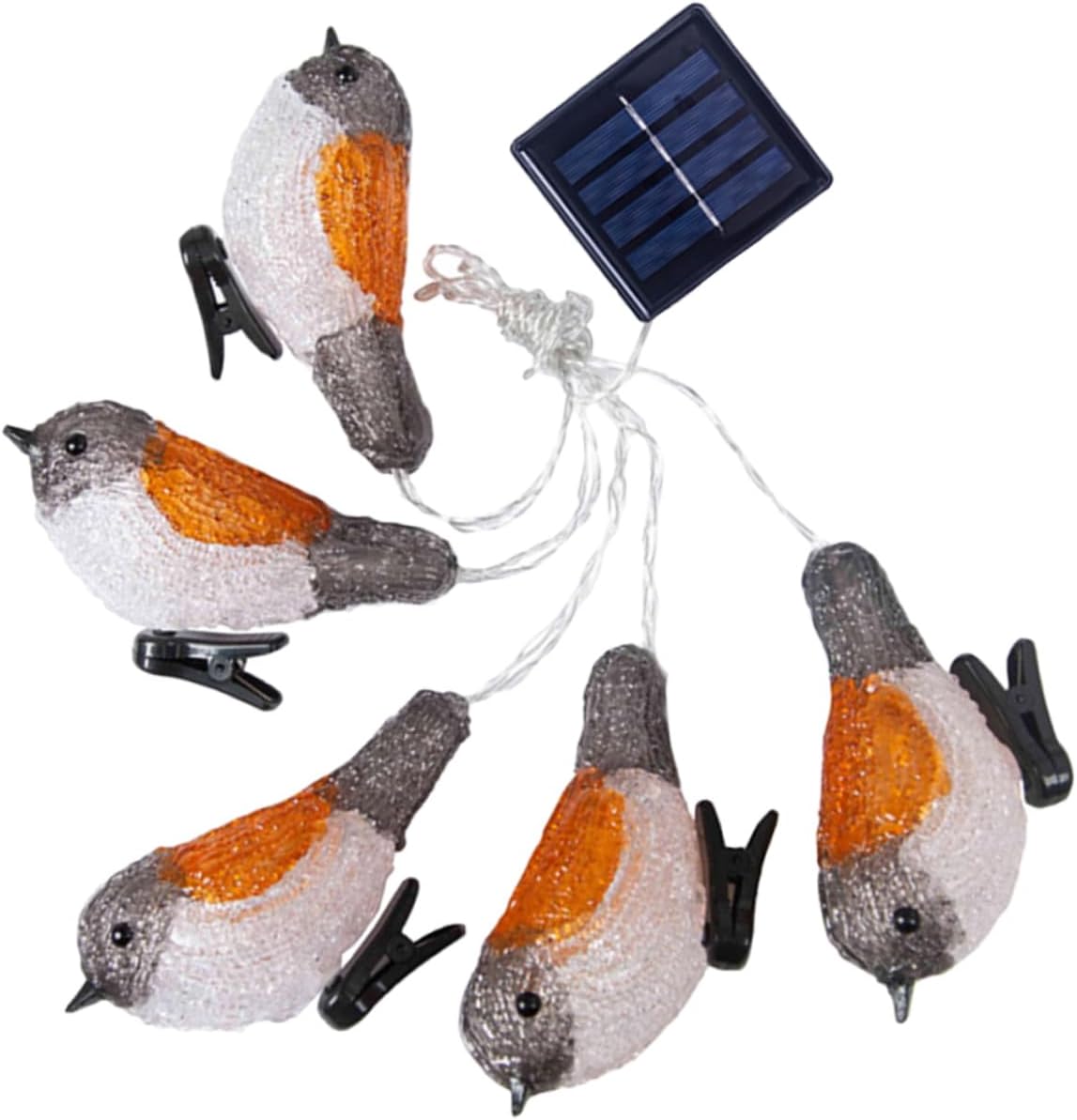 1Set Solar Powered Robin Shaped LED String Lights for Garden Decoration Energy Saving Outdoor String Light with Clip Birds for Patio and Courtyard Ambiance