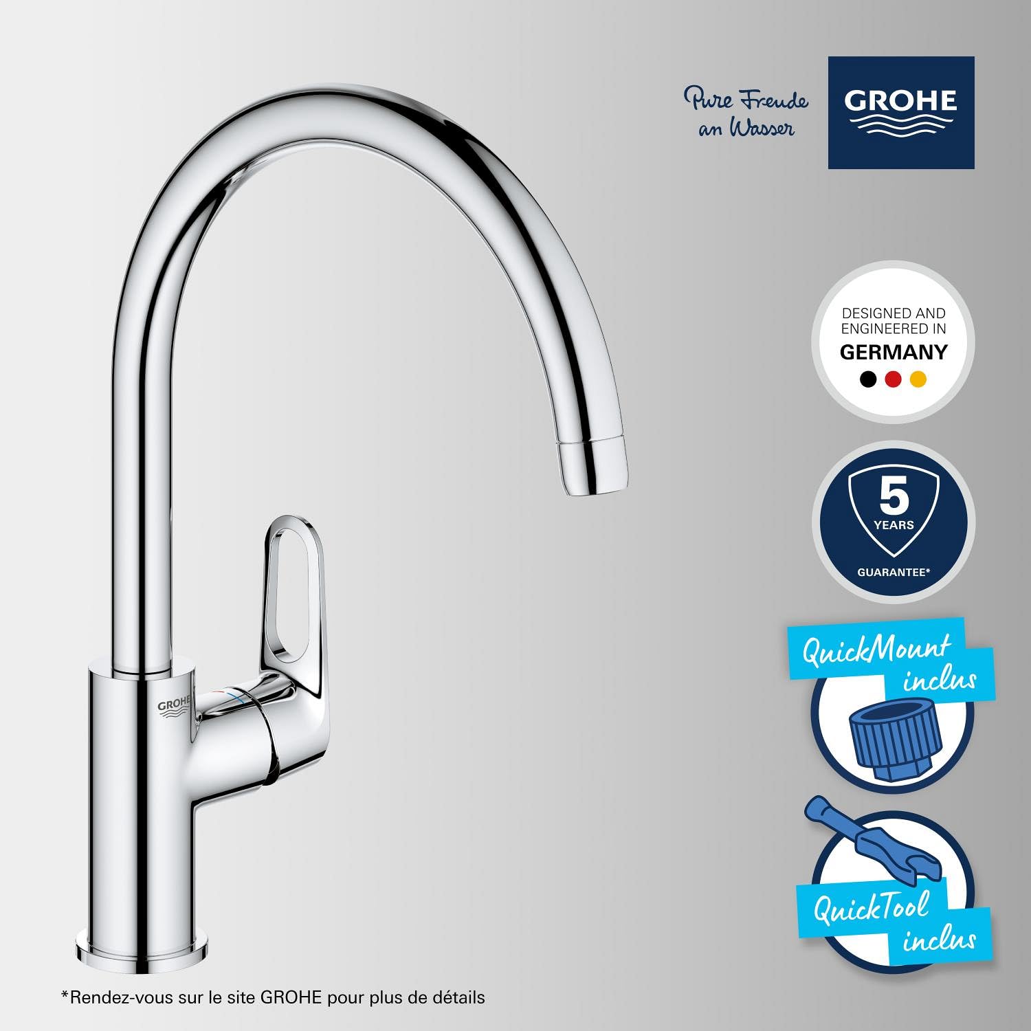 GROHE Start Flow Robinet de cuisine évier pivotant 360° Supersteel