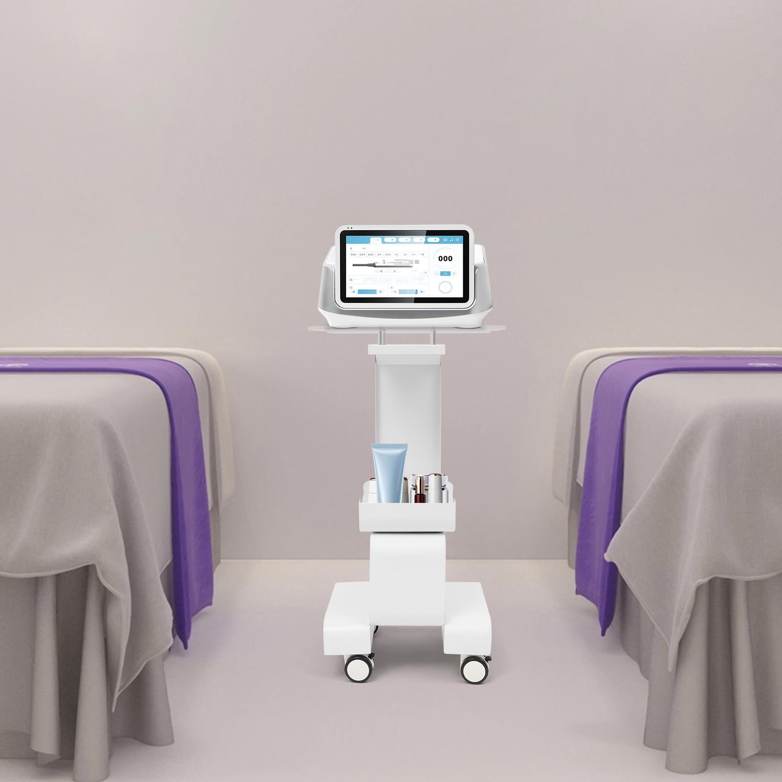 Esthetician Wózek na kółkach z zamykanymi kołami, stojak na maszynę kosmetyczną, pojemność 15 kg, do wyposażenia salonu i przechowywania instrumentów, mobilny wózek do salonu