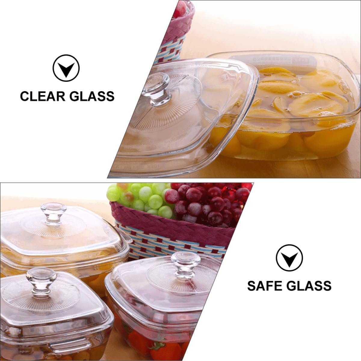 Glasbehälter mit Deckel Mikrowellengeeignet aus Gehärtetem Glas für Haushalt Essschüssel Hitzebeständig Weiß für Backofen Spülmaschine Vorratsschüssel mit Griff in Ohrform