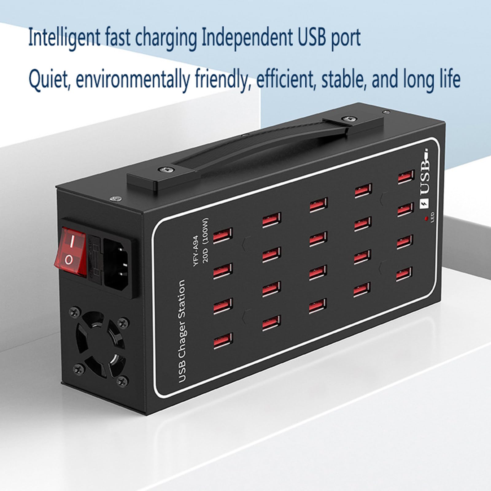 Cargador multipuerto de aleación de Aluminio, Fuente de alimentación de 100 W, Cargador multipuerto de 20 Puertos, protección contra Fugas, disipación de Calor Inteligente, 10 USB
