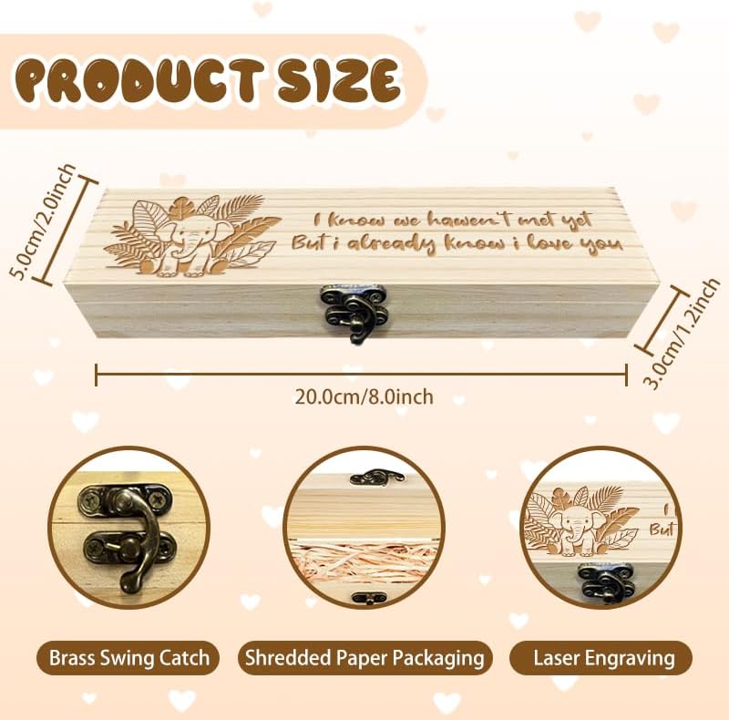 CHGCRAFT Pregnancy Test Keepsake Box Cartoon Elephant Leaves Wooden Pregnancy Announcement Gifts Box with Raffia Ribbon and Lock Announcement Gifts for Dad Husband, 8x2x1.2 inch