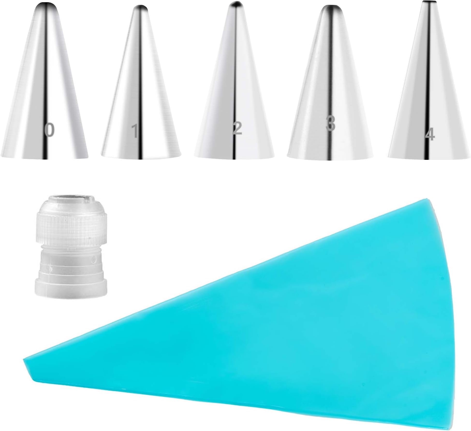 7Pcs Cake Decorating Tips, Cake Pastry Writing Tip Set | 5 Thin Nozzle Tips, 1 Piping Tip Coupler, 1 Silicone Pastry Bag