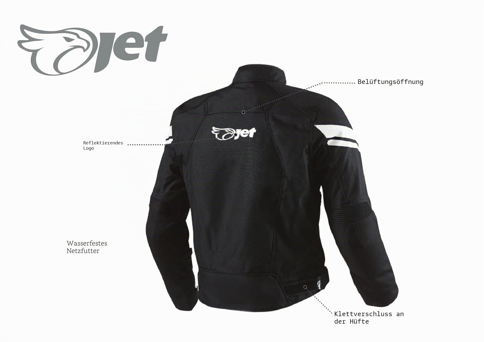 Jet Motorcycle Motorrad Jacke Herren Wasserdicht Schwarz Multifunktional Tasche System Herausnehmbares Futter Alle Jahreszeiten