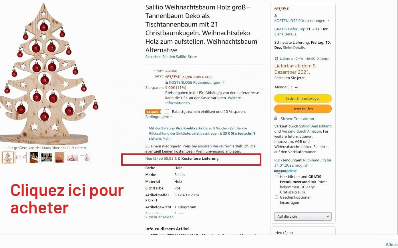 Sapin de Noël en bois grand – Décoration de sapin de Noël à poser sur table avec 21 boules de Noël. Décoration de Noël en bois à poser. Alternative au sapin de Noël
