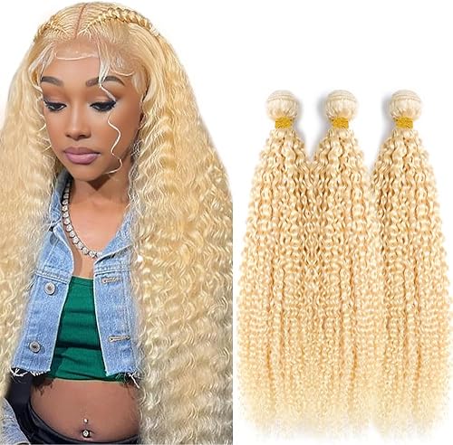32 32 32 Inch Color 613 Bundles Human Hair Blonde Curly Bund