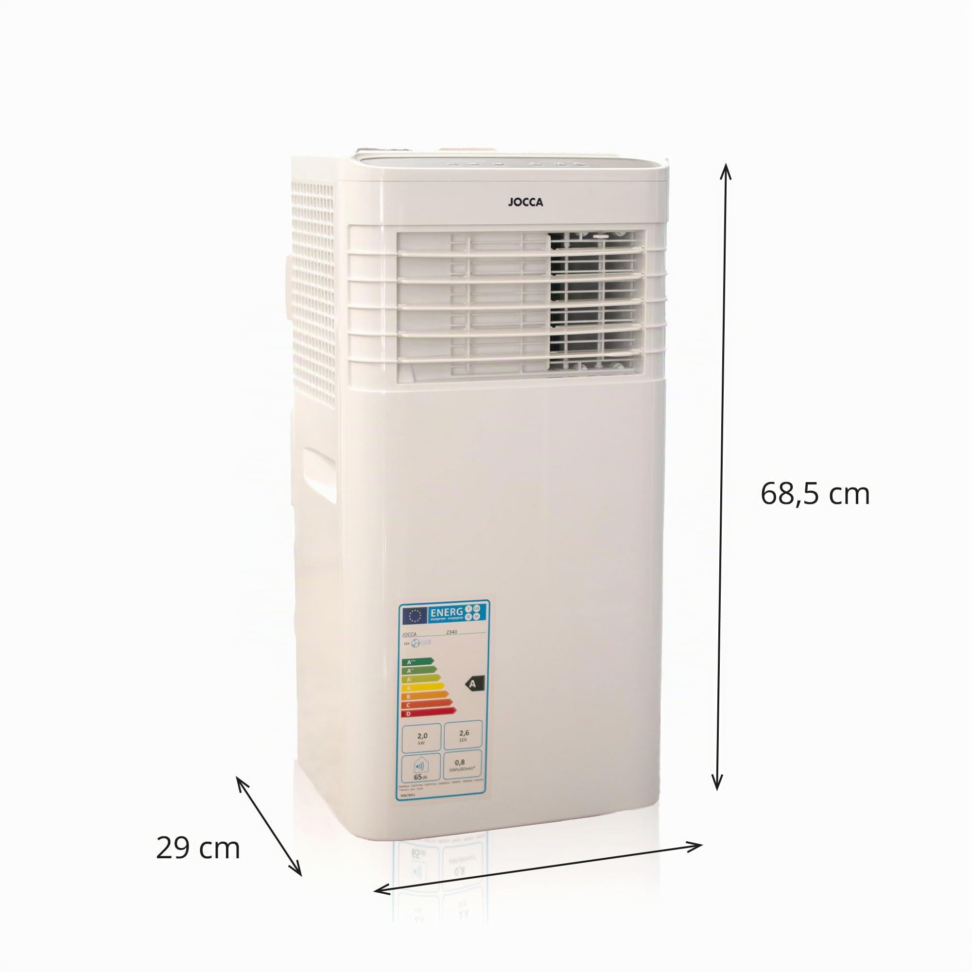 JOCCA - Aire Acondicionado Portátil 7000 BTU con Control Remoto/Temporizador 24 Horas/Potencia 785W / Ruido <65 DB/Volumen de Aire 320 M3 por H/Con Ruedas para fácil Transporte (7000 BTU)