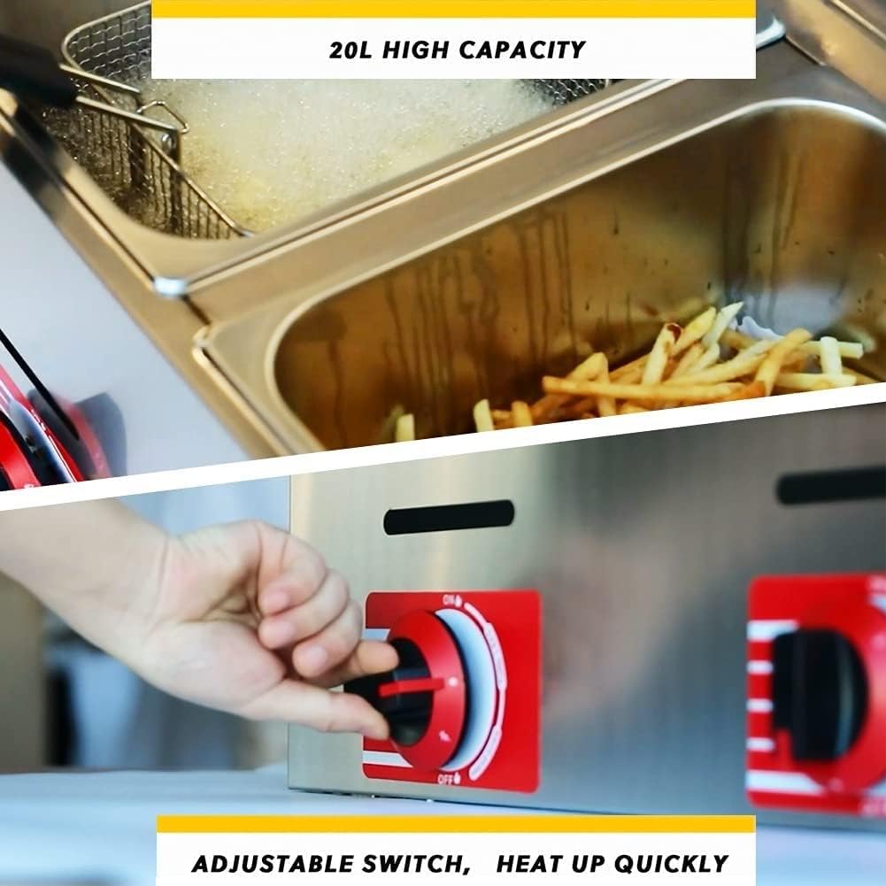 Commercial LPG Gas Deep Fryer With 10L*2 Basket And Lid Stainless Steel Countertop Propane-LPG GF-72 Propane (LPG) W/Metal Tube Home Kitchen