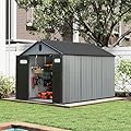 Domi 8x10 FT Outdoor Resin Storage Shed, All-Weather Double-Wall Storage Building for Backyard, Garden, Lawn Tools, Mower, Bike & Pool Equipment, Lockable Doors, Ventilated Roof, Grey