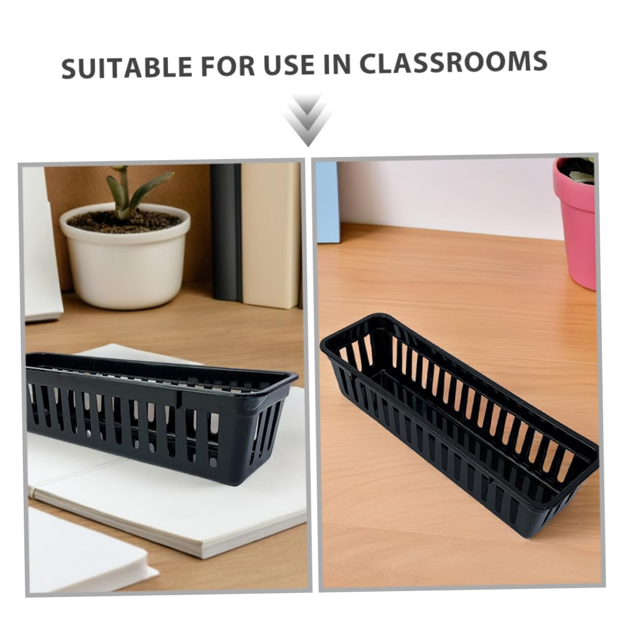 Veemoon 12 Pezzi Organizer Scrivania in Plastica Nero Scatole Rettangolari per Matite e Materiale Scolastico per Aula e Casa Portapenne e Contenitori per Articoli Cancelleria