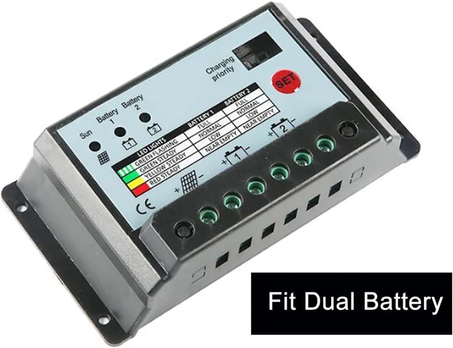 12V Dual Battery Solar Charge Controller PWM Charging Regulator 24V 10A 20A for Lead Acid(10A)