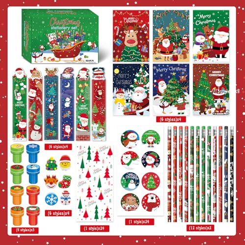 BEARUN 168 Pcs Christmas Party Favors Bulk for Kids-24-Pack Christmas Stationery Set for Stocking Stuffers, Christmas-Themed Classroom Gift Exchange School Games Prizes Carnival Events - Image 5