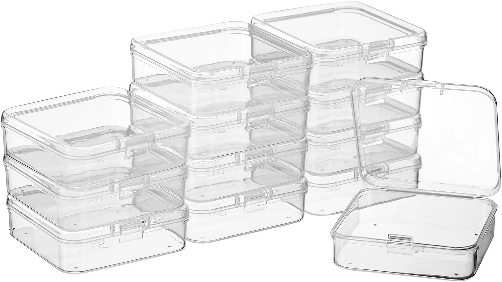 SATINIOR 12 Pack Clear Plastic Beads Storage Containers Box with Hinged Lid for Beads and More (2.52 x 2.52 x 0.79 Inch)