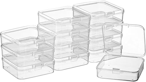 SATINIOR 12 unidades de cajas de almacenamiento de cuentas de plástico transparente con tapa y bisagras para cuentas y más