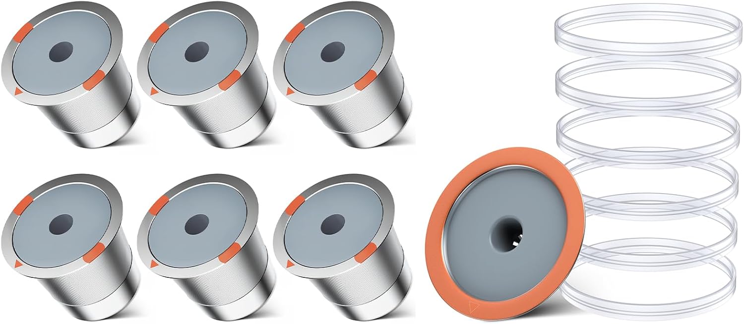 NOALTO Reusable K-Cup Coffee Filter for Keurig 1.0 & 2.0, 6-Pack with Silicone Seals