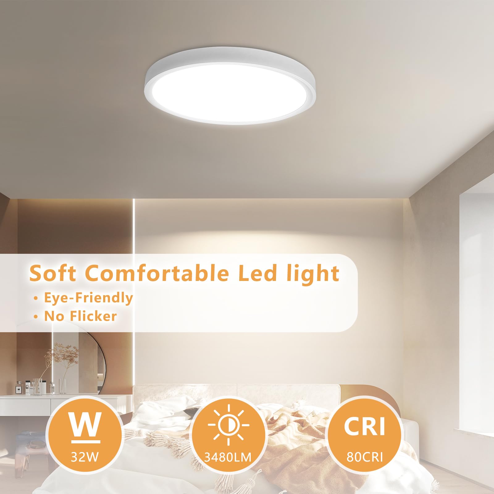 Juego de 4 lámparas LED de techo de 39,8 cm, 32 W, 3480 lm, 3000 K/4000 K, 6000 K, CCT seleccionable, superdelgada, perfil plano, montaje de panel plano redondo para pasillo, dormitorio, cocina