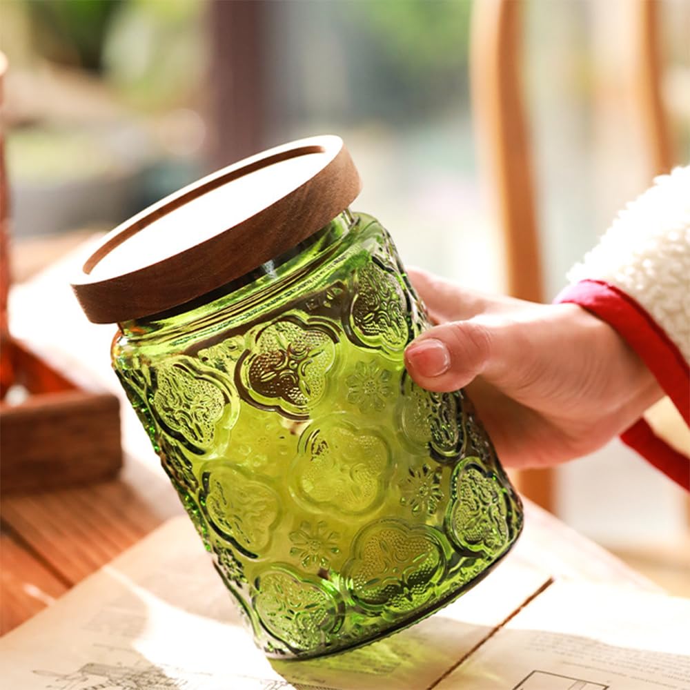 Amazon.com: Sizikato Embossed Glass Storage Jar with Lid, 23oz